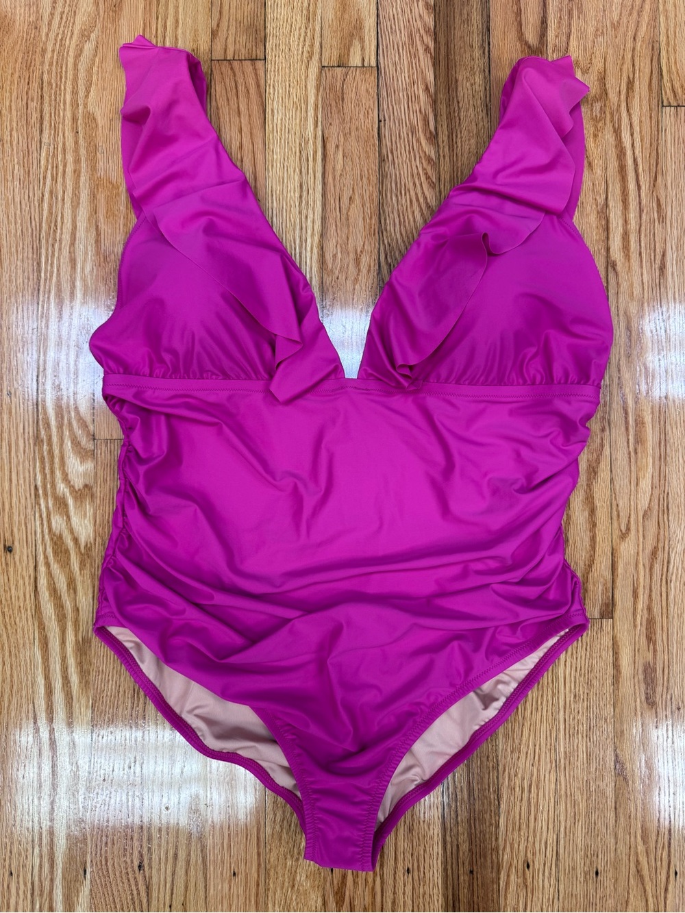J. Crew Ruffled Deep V-Neck One-Piece Swimsuit Bright Fuchsia NWT Style #BP222